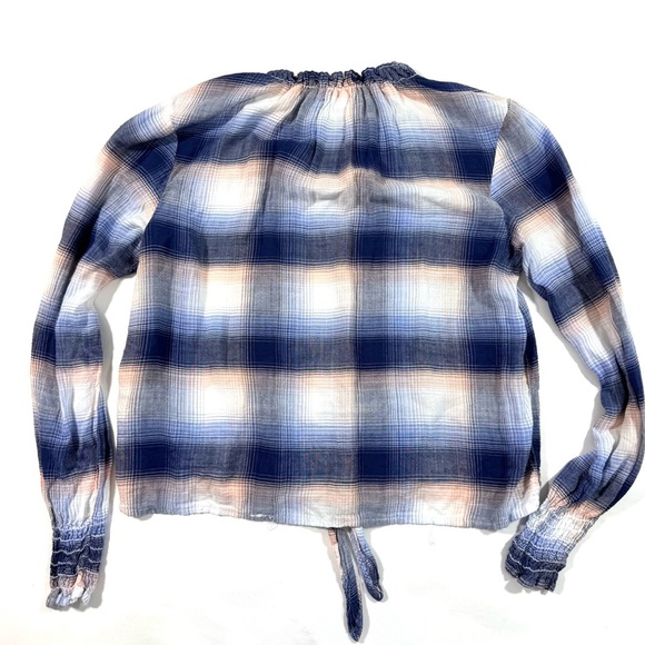 Cloth & Stone Long Sleeve Top Tie Front Plaid - Picture 2 of 6